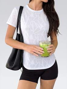 Easithlete Easithlete Geo Print Curved Hem Sports Tee Compression Shirt Gym Women Shirts - White - View 1