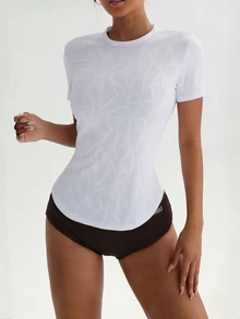 Easithlete Easithlete Geo Print Curved Hem Sports Tee Compression Shirt Gym Women Shirts - White - View 4