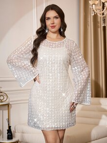 Reflora Vestido de fiesta ajustado de malla talla grande - Albaricoque - Ver 8