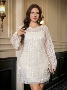 Reflora Vestido de fiesta ajustado de malla talla grande - Albaricoque - Ver 4