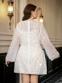 Reflora Vestido de fiesta ajustado de malla talla grande - Albaricoque - Ver 2