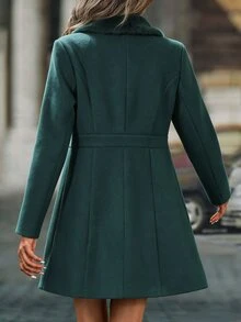 SHEIN Women's Autumn/Winter Fashion Double-Breasted Overcoat - Green - View 2