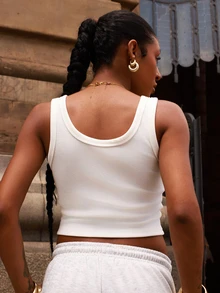 thauolivs Women's Summer Concert Night Out Rave Festival Going Out Renaissance Fair Club Sexy Y2K Rib Knit White Notched Collar Truncated Tank Top - White - View 2
