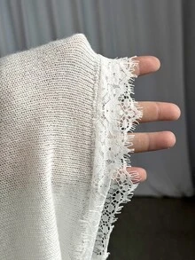 GalTyme Plus Size Women's Lace Patchwork Casual Elegant Daily Long Sleeve Sweater Fall Evening Morning White Winter - Beige - View 10