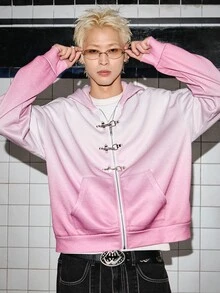 ROMWE MEN Street Life 男士漸層色飛機扣拉鍊前襟連帽休閒衛衣 - 彩色 - 查看 5