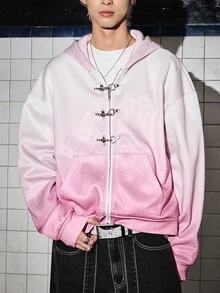 ROMWE MEN Street Life 男士漸層色飛機扣拉鍊前襟連帽休閒衛衣 - 彩色 - 查看 1