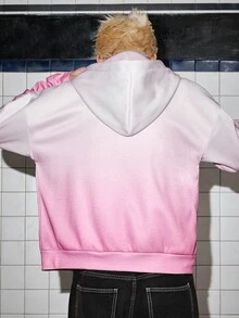 ROMWE MEN Street Life 男士漸層色飛機扣拉鍊前襟連帽休閒衛衣 - 彩色 - 查看 3