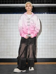 ROMWE MEN Street Life 男士漸層色飛機扣拉鍊前襟連帽休閒衛衣 - 彩色 - 查看 2