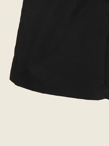 SHEIN 女童黑色字母水鑽裝飾彈性腰寬腿長褲，休閒寬鬆日常街頭穿搭長褲 - 黑色 - 查看 6