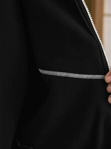 Mainfolk Men's Loose Fit Casual Versatile Zip-Up Hoodie Set - Black - View 7