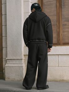 Mainfolk Men's Loose Fit Casual Versatile Zip-Up Hoodie Set - Black - View 2