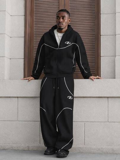 Mainfolk Men's Loose Fit Casual Versatile Zip-Up Hoodie Set