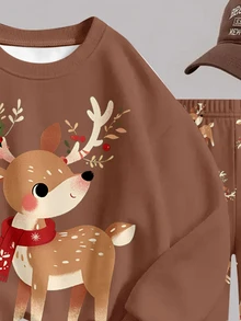 Tween Girl 1pc Christmas Elk Print Drop Shoulder Pullover Sweatshirt & 1pc Leggings Set - Multicolor - View 4