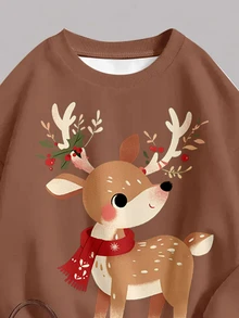 Tween Girl 1pc Christmas Elk Print Drop Shoulder Pullover Sweatshirt & 1pc Leggings Set - Multicolor - View 6