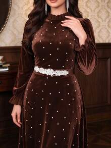 Auvina Đầm nữ big size phong cách Hàn Quốc chất nỉ lông cừu cho mùa thu, Noel - Cà phê nâu - Xem 4
