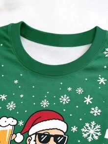 Manfinity Homme Kaos Natal Hijau Pasangan Serasi dengan Gambar Santa Claus, Bir, dan Kepingan Salju yang Lucu, Kaos Pesta Liburan Lengan Pendek, Unisex - MultiWarna - View 5
