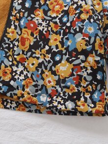 SHEIN Tween Girls Coat Fleece Fall Clothes Beige Long Sleeve Casual Cool Girl It Girl Cute Fashion Classic Woven Fabric Floral Pattern Hooded Long Zip Up... - Multicolor - View 8