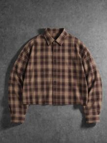 STYNVO Men's Plaid Single-Breasted Casual Loose Long Sleeve Shirt - Black - View 4