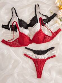 SHEIN 6pcs Lightweight Lace Eyelash Lingerie Set - Multicolor - View 6