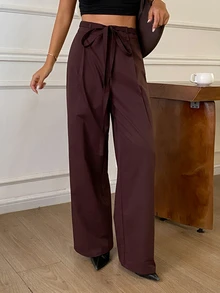 Livesso Women's Solid Color Casual Versatile Daily Wear Long Pants - Coffee Brown - View 6