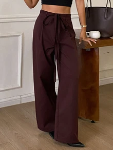 Livesso Women's Solid Color Casual Versatile Daily Wear Long Pants - Coffee Brown - View 5
