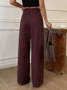 Livesso Women's Solid Color Casual Versatile Daily Wear Long Pants - Coffee Brown - View 2