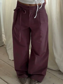 Livesso Women's Solid Color Casual Versatile Daily Wear Long Pants - Coffee Brown - View 1