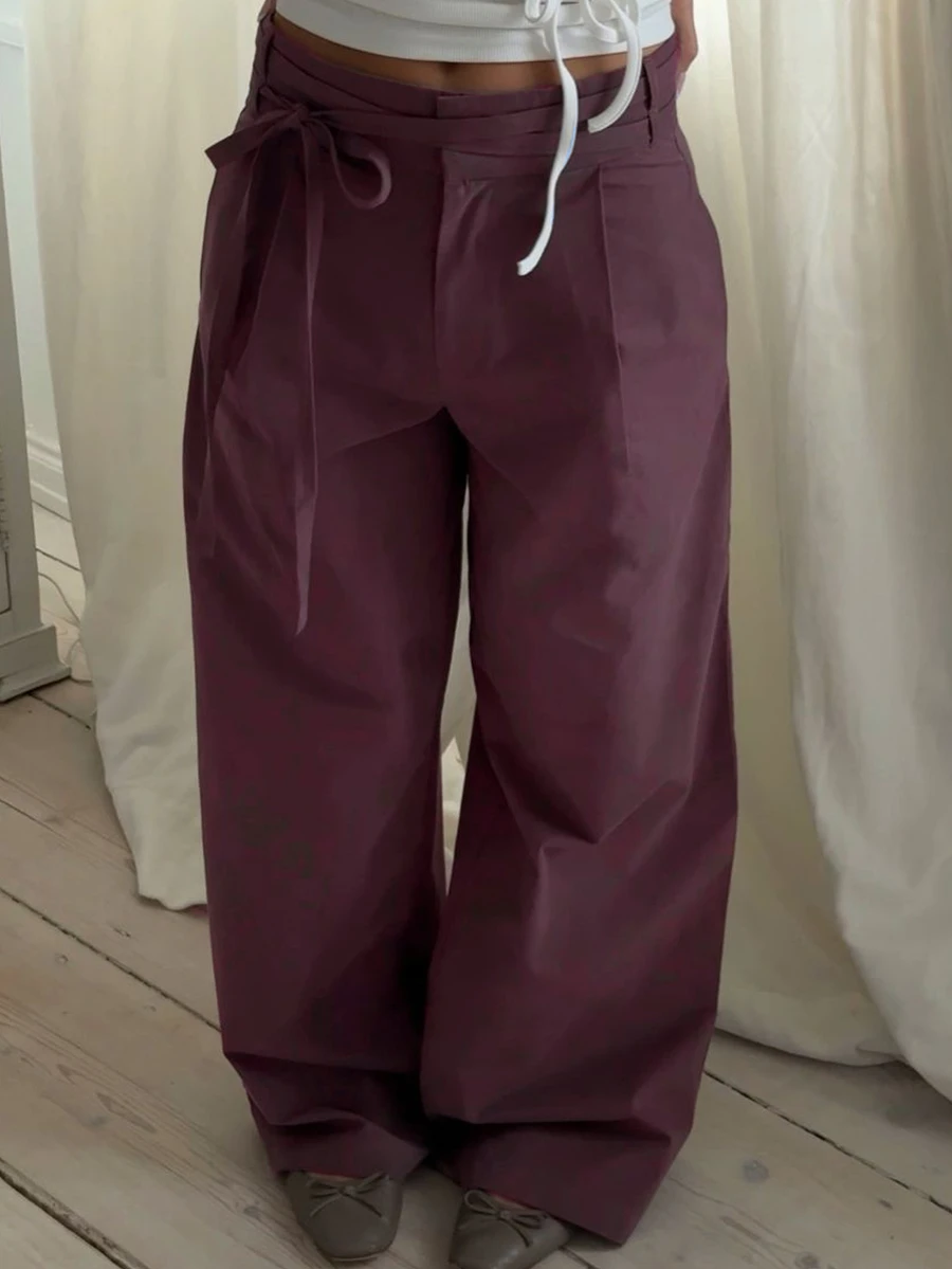 Livesso Women's Solid Color Casual Versatile Daily Wear Long Pants - Coffee Brown - View 1