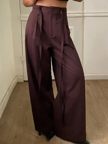 Livesso Women's Solid Color Casual Versatile Daily Wear Long Pants - Coffee Brown - View 3