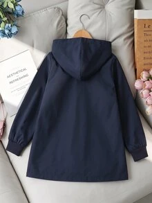 SHEIN 青少年女孩外套 秋季服飾 海軍藍連帽夾克 拉鍊開襟 秋季休閒可愛牛仔女孩校園時尚 梭織單排扣純色花卉社團度假 - 彩色 - 查看 2