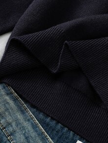SHEIN 秋季女童棕色與白色波點優雅 2016 學院風圓領長袖針織套頭衫 校園聖誕穿搭 - 黑色 - 查看 5