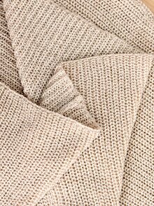 Mistrie Beige Cold Shoulder Knit Set, Cropped Sweater Top And Long Skirt, Ribbed Slim Fit, Elegant Chic Look - Apricot - View 6