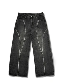 Manfinity EMRG Men's Street Fashion Distressed Patchwork Vintage Washed Wide Leg Pants - Dark Grey - View 5