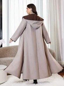 Al Najma Plus Size Women's Colorblock Casual Party Arabic Hooded Abaya - Khaki - View 2