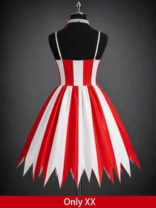 DreamSkyne Only XX Plus Size Colorblock White Spaghetti Strap Dress HalloONween Gothic Retro 1950s Vintage 1960s 1920 80s 70's Party Club Wedding Guest Summer - Red and White - View 2