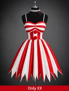 DreamSkyne Only XX Plus Size Colorblock White Spaghetti Strap Dress HalloONween Gothic Retro 1950s Vintage 1960s 1920 80s 70's Party Club Wedding Guest Summer - Red and White - View 1