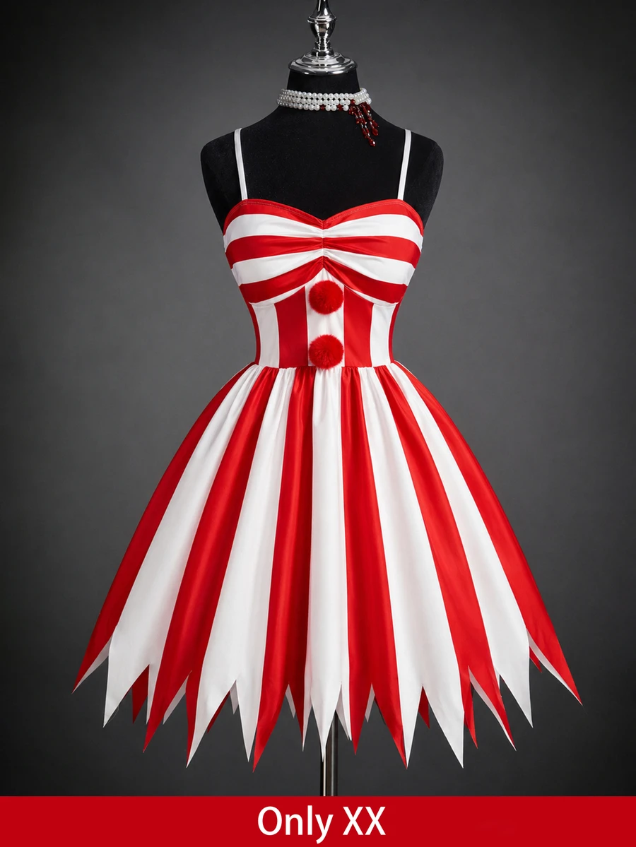 DreamSkyne Only XX Plus Size Colorblock White Spaghetti Strap Dress HalloONween Gothic Retro 1950s Vintage 1960s 1920 80s 70's Party Club Wedding Guest Summer - Red and White - View 1