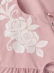 Skyraze 女款刺繡繫帶無袖洋裝，黑白鄉村風茶會秋季款，優雅花卉哥德式束腰中長裙，海盜維多利亞風 - 藕粉色 - 查看 5