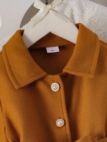 SHEIN 冬季長袖翻領大衣套裝，優雅駝色A字喇叭大衣，配大蝴蝶結腰帶與金色鈕扣，柔軟面料，派對穿搭聖誕裝 - 卡其色 - 查看 8