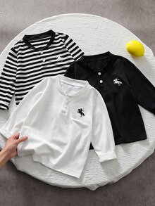 SHEIN 3件組 男童條紋T恤 秋冬保暖內層 - 彩色 - 查看 8