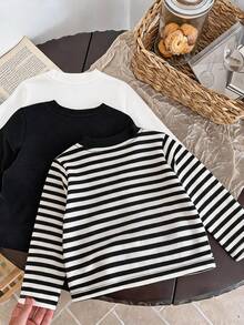 SHEIN 3件組 男童條紋T恤 秋冬保暖內層 - 彩色 - 查看 2