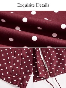 SOLERSUN Women's Chic Retro Elegant Vintage White And Burgundy Long Sleeve Zip Drawstring Jacket High Waist Shorts Matching Set Vacation Tea Party Brunch Fall - Burgundy - View 8