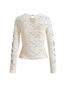 ROMWE Y2K Royal Romantic Lace Vintage Pattern Slim Fit Women's T-Shirt - Apricot - View 2