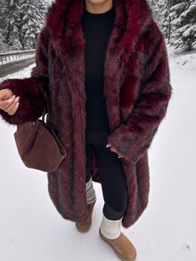 GalTyme Plus Size Women's Hooded Long Sleeve Loose Fashion Fuzzy Thick Coat - Burgundy - View 7