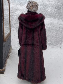 GalTyme Plus Size Women's Hooded Long Sleeve Loose Fashion Fuzzy Thick Coat - Burgundy - View 2