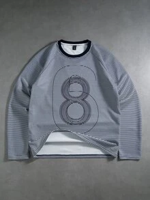 ROMWE MEN Casual minimalistisk asymmetrisk långärmad slim fit t-shirt med visuellt siffertryck - Multifärgad - Visa 5