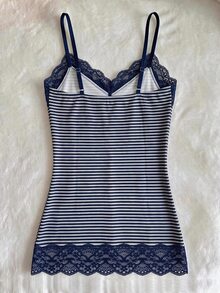 IslaSuriya Women's Fitted Lace Patchwork Striped Camisole Tank Top - Navy Blue - View 2