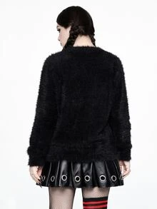 ROMWE Sweater Pullover Mewah Bermotif Tengkorak Klasik Gaya Gothic Natal untuk Wanita Ukuran Plus, Pakaian Jalanan, Gaya Gothic, Natal, dan Pakaian Berbulu - Hitam - View 4