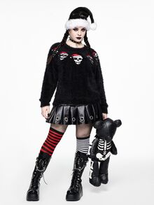 ROMWE Sweater Pullover Mewah Bermotif Tengkorak Klasik Gaya Gothic Natal untuk Wanita Ukuran Plus, Pakaian Jalanan, Gaya Gothic, Natal, dan Pakaian Berbulu - Hitam - View 5