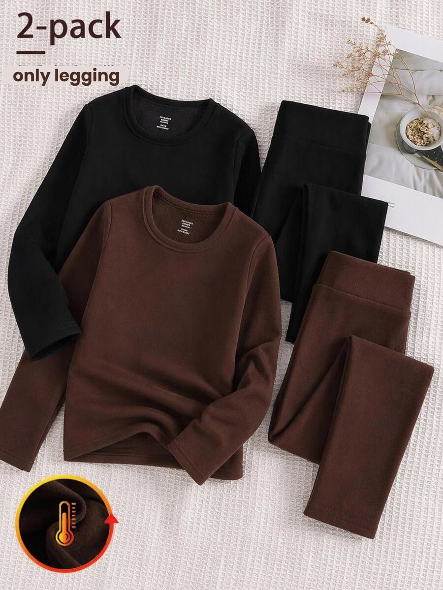 SHEIN 女童內著緊身褲,秋冬款,抓絨內裡,適合日常休閒穿著,簡約風格,隨機 (5件/2件) - 彩色 - 查看 1